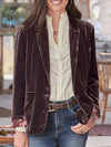 Cocolii blazer velours vintage boutonnage poches col revers femme casual décontracté veste