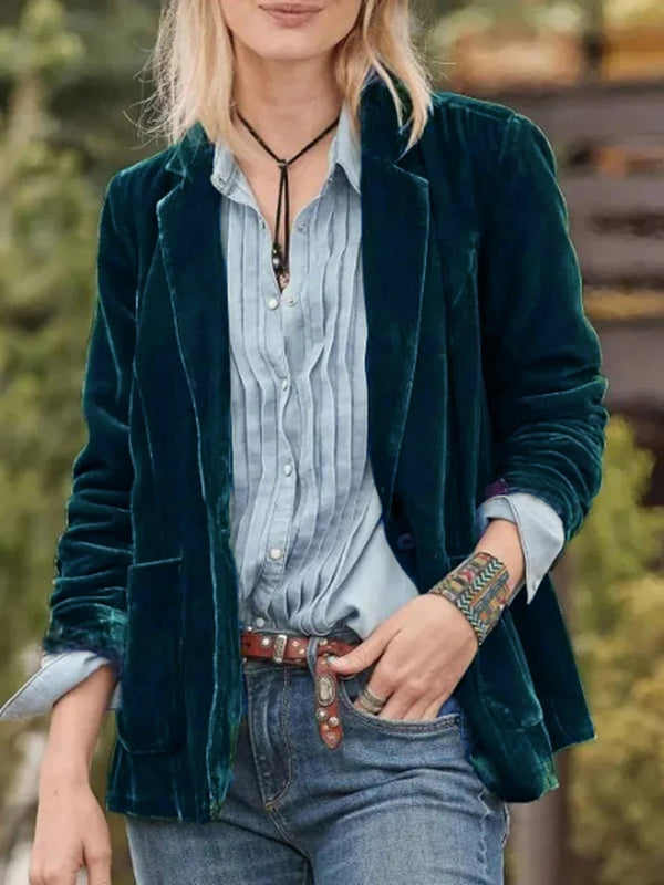 Cocolii blazer velours vintage boutonnage poches col revers femme casual décontracté veste