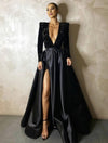Cocolii robe longue brillante paillette fendu le côté v-cou manches longues femme élégant de soirée