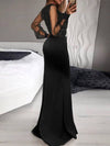 Cocolii robe longue v-cou brillante paillette fendu le côté à volantée manches longues femme élégant de soirée cérémonie