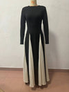 Cocolii robe longue blanche noir couleur bloc col rond manches longues femme élégant décontracté de soirée