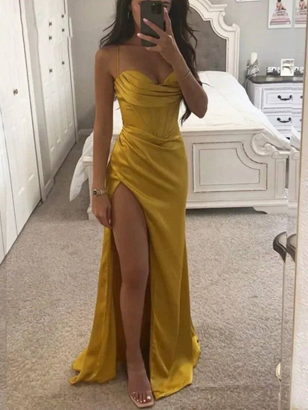Cocolii robe longue moulante fendu le côté bustier dos nu à fines brides sans manches femme de soirée pour mariage