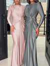 Cocolii robe longue moulante unicolore col rond manches longues femme élégant de soirée invité mariage