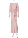 Cocolii robe longue moulante unicolore col rond manches longues femme élégant de soirée invité mariage