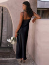 Cocolii robe demoiselle d'honneur satin moulante fendu à fines brides femme élégant de soirée pour mariage champetre