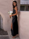 Cocolii robe demoiselle d'honneur satin moulante fendu à fines brides femme élégant de soirée pour mariage champetre