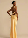 Cocolii robe longue en satin moulante une épaule dos nu ceinture sans manches femme élégant de soirée bal de promo champetre