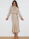 Cocolii robe longue en satin col roulé manches longues femme élégant invité mariage de fete de soirée cérémonie