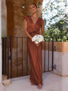 Cocolii robe en satin robe demoiselle d'honneur moulante sirene v-cou mancherons femme élégant de soirée pour mariage