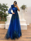 Cocolii robe longue imprimé à fleurie tulle fendu le côté une épaule manches longues femme élégant de soirée bal de promo