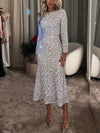 Cocolii robe longue moulante velours brillante paillette col rond manches longues femme élégant de soirée de cocktail