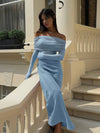 Cocolii robe longue moulante tulle avec épaules dénudées manches longues maille et effet ajouré décontracté robe de bal