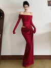 Cocolii robe longue moulante tulle avec épaules dénudées manches longues maille et effet ajouré décontracté robe de bal
