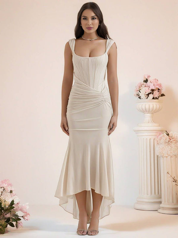 Cocolii longue robe de soirée moulante dentelle sirene bustier col bateau sans manches femme élégant cérémonie