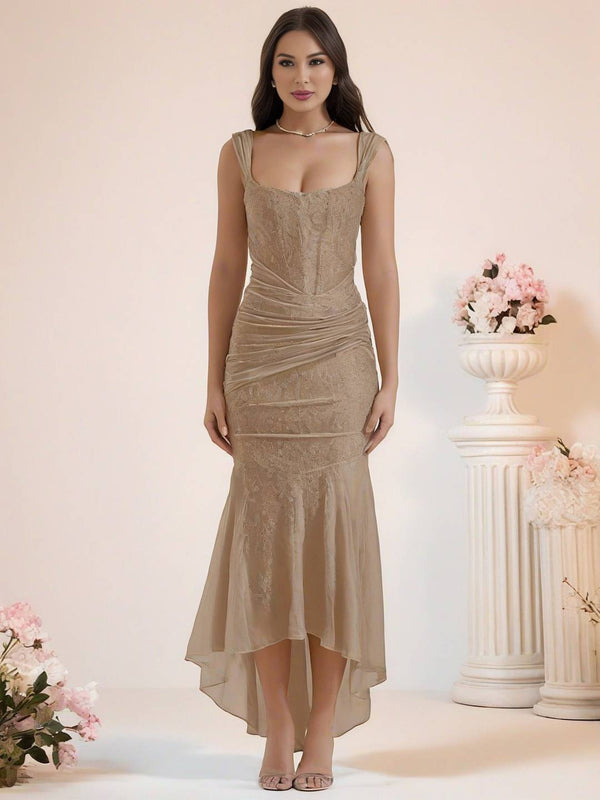 Cocolii longue robe de soirée moulante dentelle sirene bustier col bateau sans manches femme élégant cérémonie