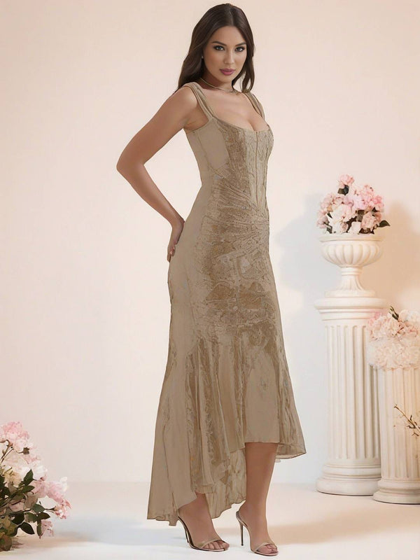 Cocolii longue robe de soirée moulante dentelle sirene bustier col bateau sans manches femme élégant cérémonie