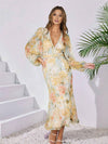 Cocolii robe longue mousseline imprimé à fleurie irrégulière swallowtail v-cou manches longues femme boho