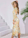 Cocolii robe longue mousseline imprimé à fleurie irrégulière swallowtail v-cou manches longues femme boho