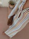 Cocolii robe longue en crochet décolleté plongeant imprimé à fleurie fendu manches longues bohème décontracté de plage pour l'été