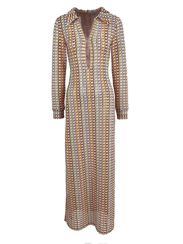 Cocolii robe longue en crochet décolleté plongeant imprimé à fleurie fendu manches longues bohème décontracté de plage pour l'été