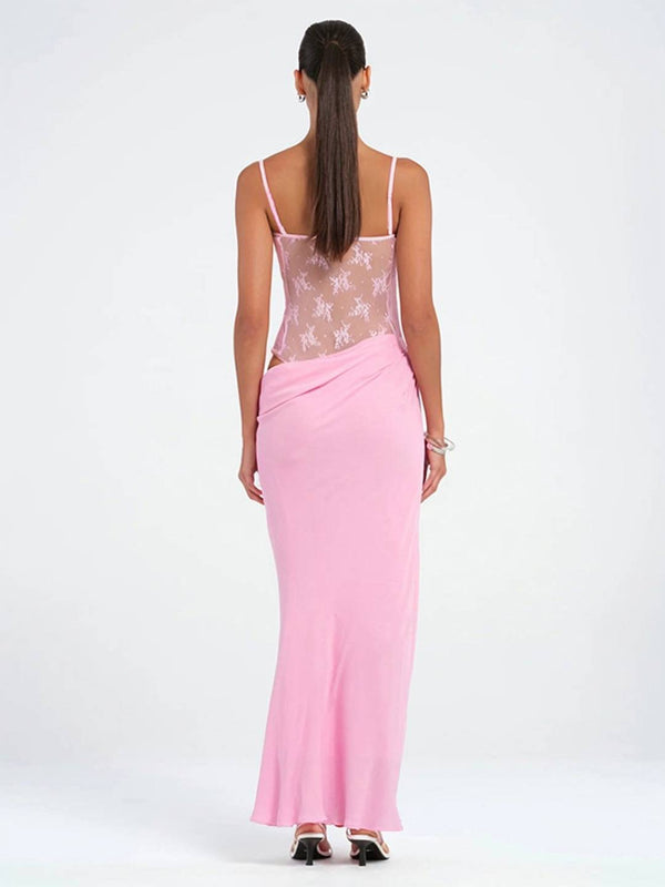 Cocolii robe longue avec bustier en dentelle transparente moulante à fines brides sans manches femme de soirée plage