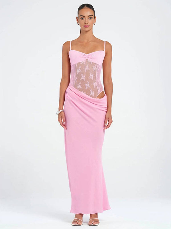 Cocolii robe longue avec bustier en dentelle transparente moulante à fines brides sans manches femme de soirée plage