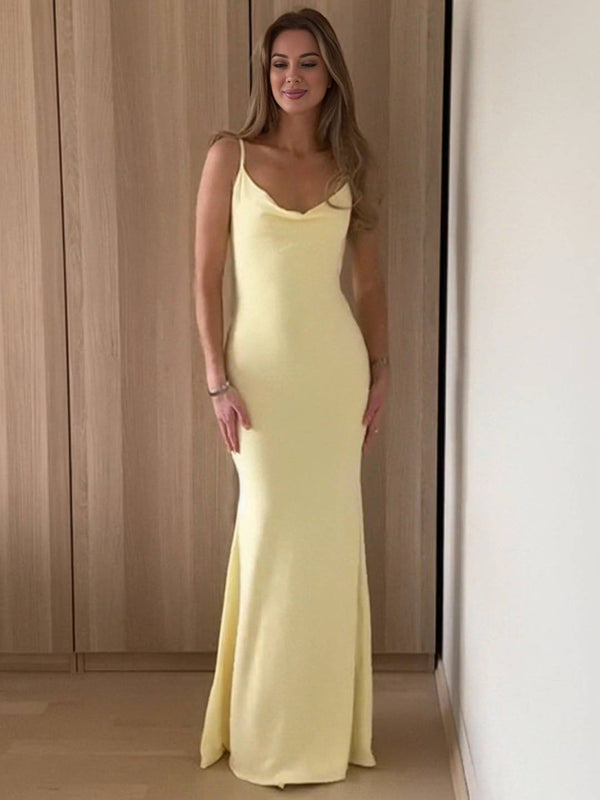 Cocolii longue robe moulante v-cou sans manches dentelle dos nu à fines brides femme casual bal de promo invité mariage