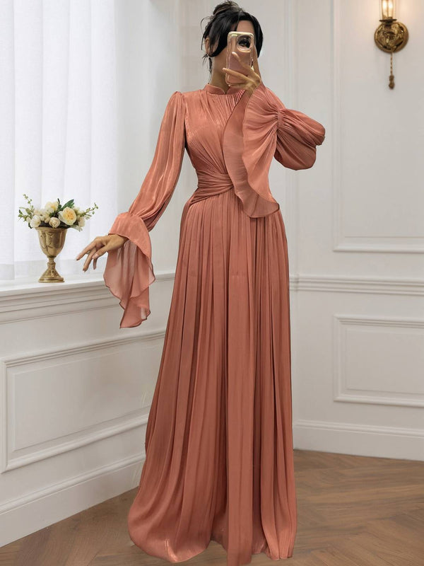 Cocolii robe longue col roulé fluide plissé manches bouffantes manches longues femme médiévale vintage de soirée