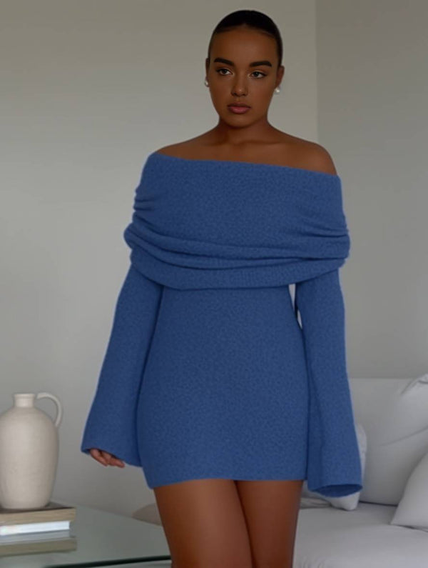Cocolii robe courte col bateau dos nu manches longues femme élégant mode décontracté de cocktail