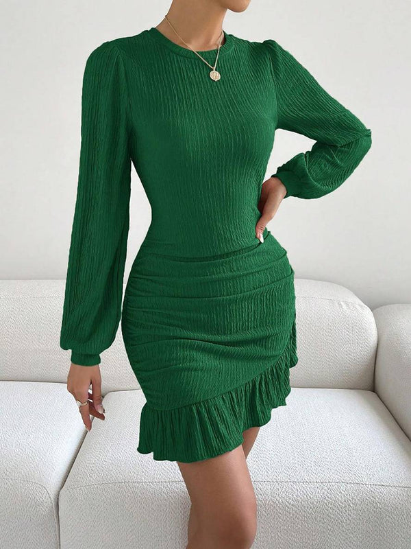 Cocolii robe courte moulante à volantée col rond femme élégant décontracté casual bal de promo