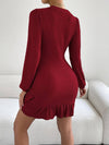 Cocolii robe courte moulante à volantée col rond femme élégant décontracté casual bal de promo