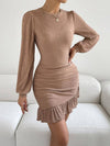 Cocolii robe courte moulante à volantée col rond femme élégant décontracté casual bal de promo
