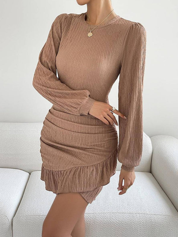 Cocolii robe courte moulante à volantée col rond femme élégant décontracté casual bal de promo