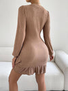 Cocolii robe courte moulante à volantée col rond femme élégant décontracté casual bal de promo