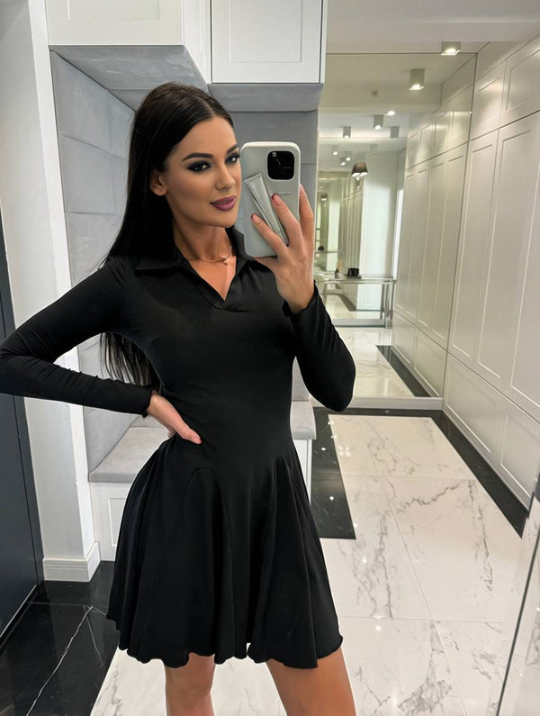 Cocolii robe courte moulante à volantée polo manches longues femme élégant mode