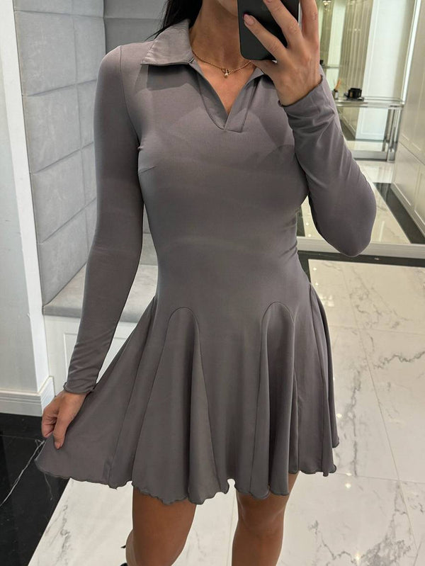 Cocolii robe courte moulante à volantée polo manches longues femme élégant mode