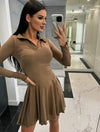 Cocolii robe courte moulante à volantée polo manches longues femme élégant mode