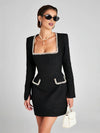 Cocolii robe courte tweed fendu poches manches longues femme vintage élégant de fete