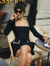 Cocolii robe courte tweed fendu poches manches longues femme vintage élégant de fete