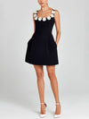 Cocolii robe patineuse trapèze fleurie appliques à fines brides col carré sans manches femme élégant bal de promo de cocktail