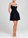 Cocolii robe patineuse trapèze fleurie appliques à fines brides col carré sans manches femme élégant bal de promo de cocktail