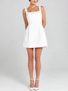Cocolii robe patineuse trapèze fleurie appliques à fines brides col carré sans manches femme élégant bal de promo de cocktail