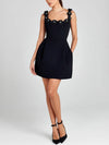 Cocolii robe patineuse trapèze fleurie appliques à fines brides col carré sans manches femme élégant bal de promo de cocktail