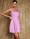 Cocolii robe patineuse trapèze fleurie appliques à fines brides col carré sans manches femme élégant bal de promo de cocktail