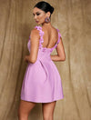 Cocolii robe patineuse trapèze fleurie appliques à fines brides col carré sans manches femme élégant bal de promo de cocktail