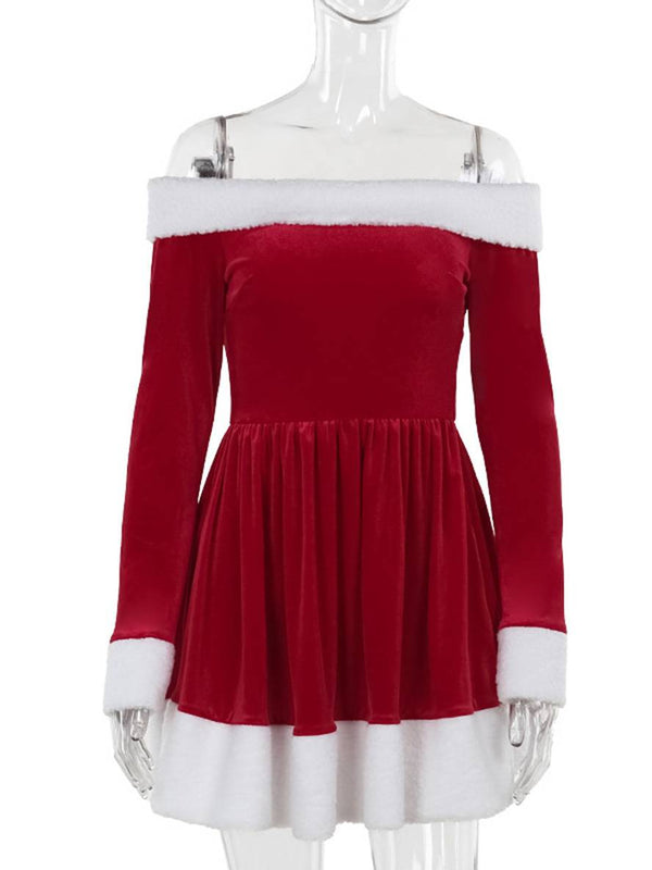 Cocolii noël robe courte trapèze bustier col bateau fluide manches longues femme élégant mode décontracté