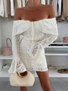 Cocolii robe courte en dentelle moulante bustier col bateau manches évasées manches longues casual boho de cocktail anniversaire