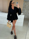 Cocolii mini robe v-cou ceinture irrégulière manches trompette manches longues femme casual bohème décontracté de plage