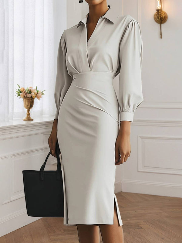 Cocolii robe courte découpes moulante fendu le côté v-cou manches longues casual élégant pour le bureau et les soirées cérémonie