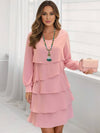 Cocolii courte robe à volants femme élégante robe patineuse fluide chic à manches longues manches bishop de cocktail